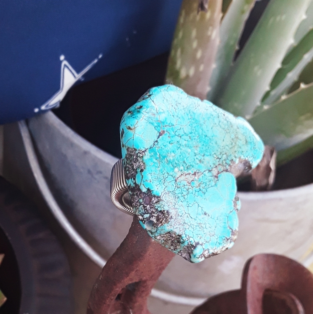 Turquoise color slab Ring with stretch band